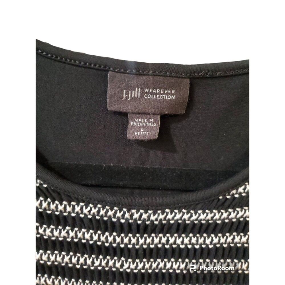 J Jill Wearever Collection Smocking Rayon Spandex Dress Black White SZ: PL - Picture 2 of 3